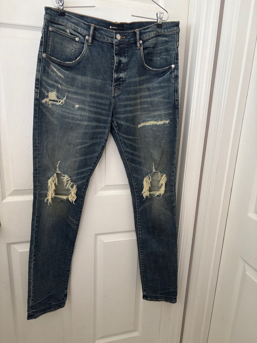 Men's  Distressed Dark Blue Jeans